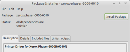 Onglet Description du driver Xerox Phaser 6000