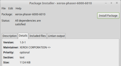Onglet Details du driver Xerox Phaser 6000
